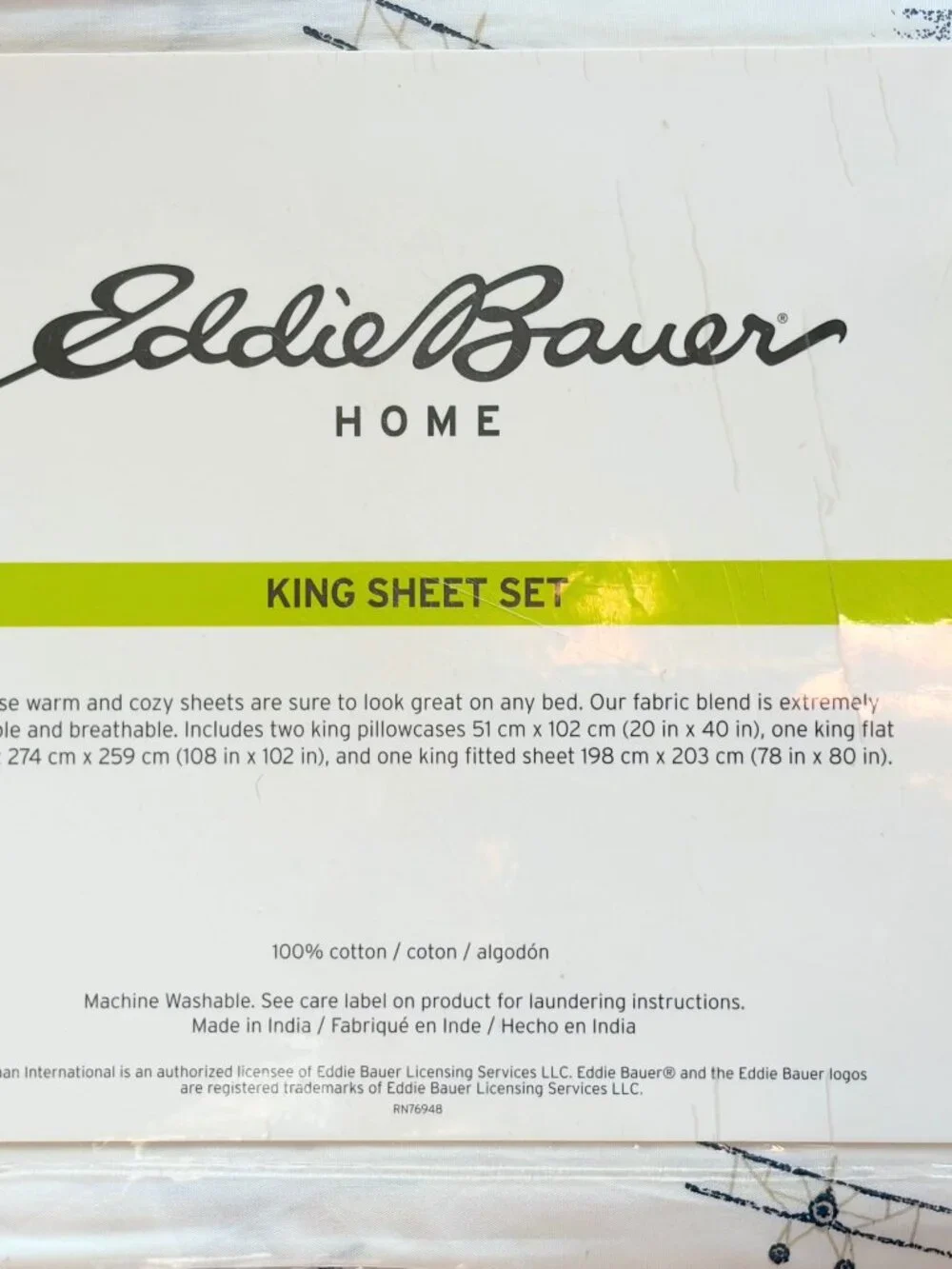 Eddie Bauer SEA PLANES King Size Cotton Sheet Set BI-PLANES PROPELLER